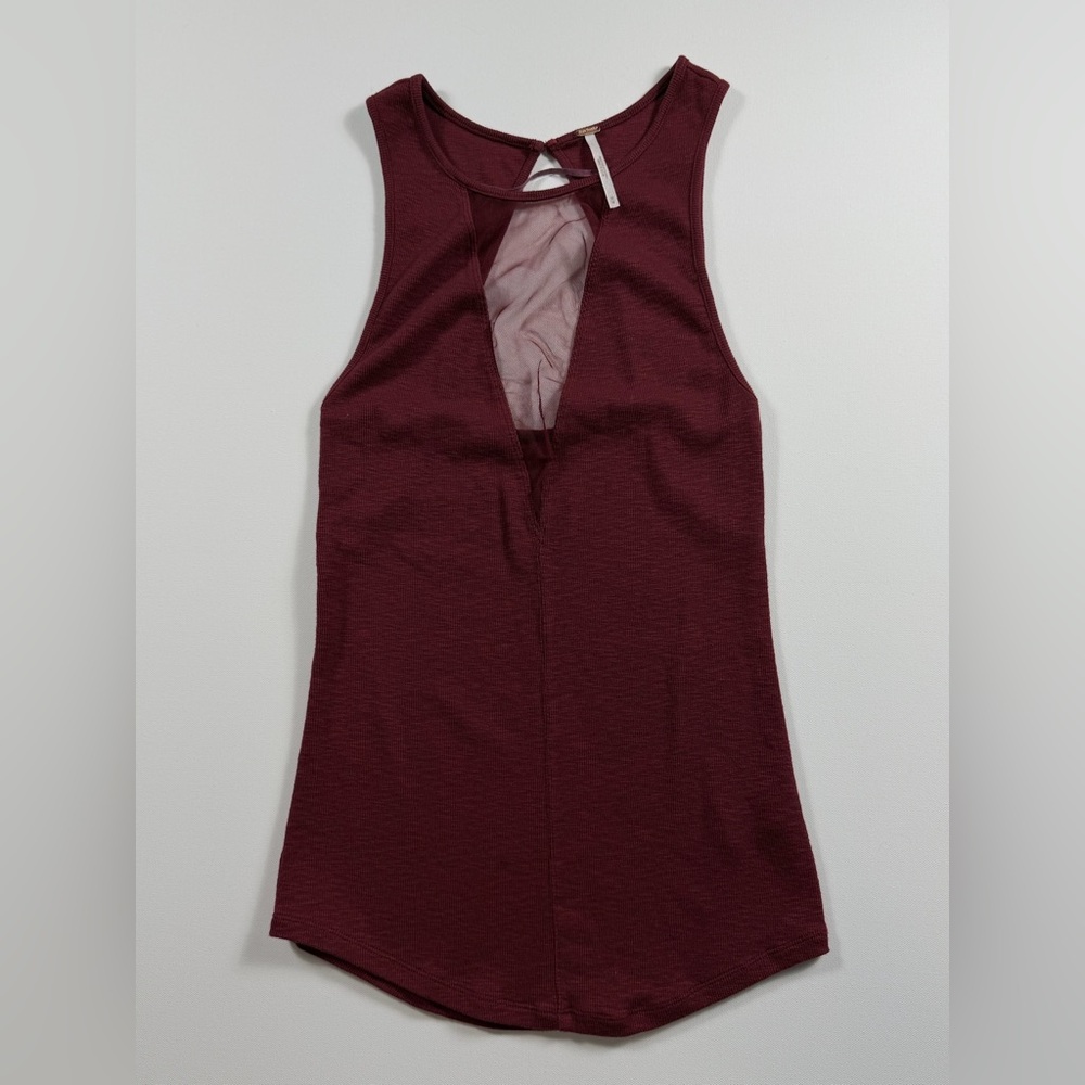 Free People Burgundy Sleeveless Open-Back Mesh Tank Top | Boho Festival Size M